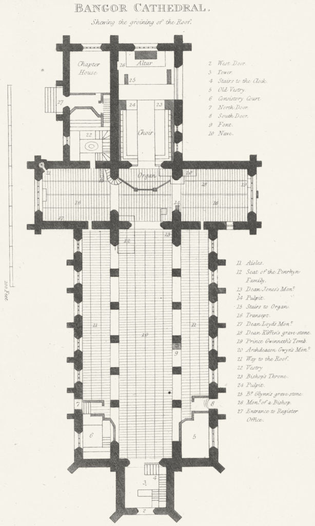 BANGOR. Cathedral groining of roof. Caernarfonshire.  1814 old antique print